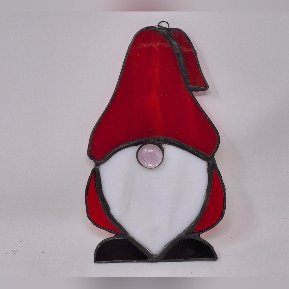 Red and White Stained Glass Gnome